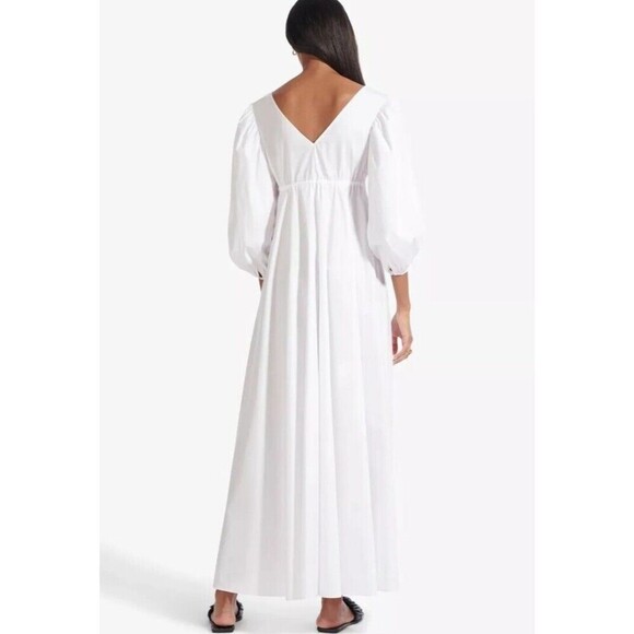 STAUD White V-Neck Maxi Dress with Puff Sleeves - Picture 3 of 15